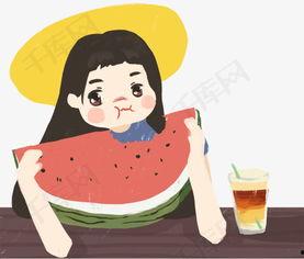 手绘老头吃瓜,手绘老头与夏日清凉的悠闲时光